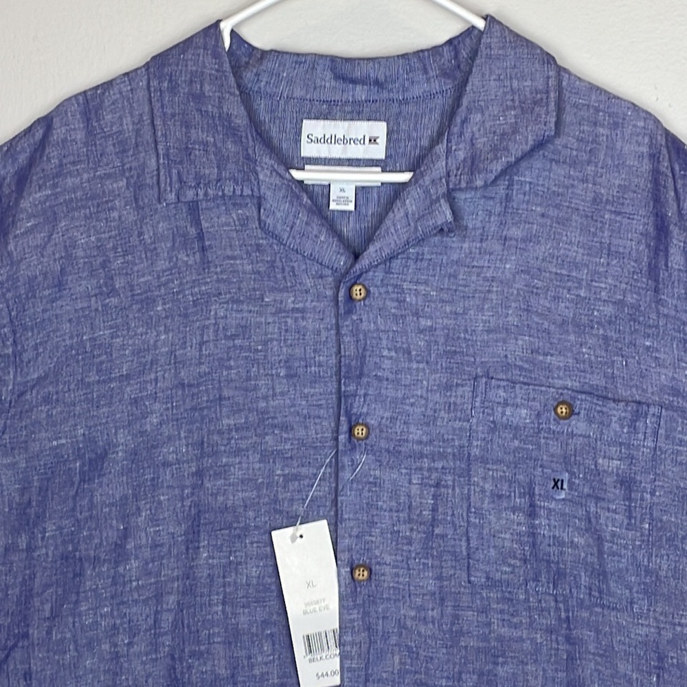 Saddlebred Classic Fit Blue Eve Linen-Cotton Men’s Button-Up Size XL
